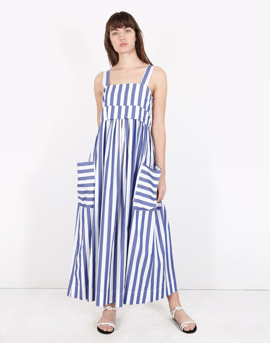 Pocket Dress in Blue and White Vertical Stripes WHIT Pocket Dress in Blue and White Vertical Stripes WHIT