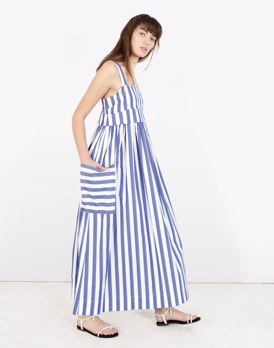 Pocket Dress in Blue and White Vertical Stripes WHIT Pocket Dress in Blue and White Vertical Stripes WHIT