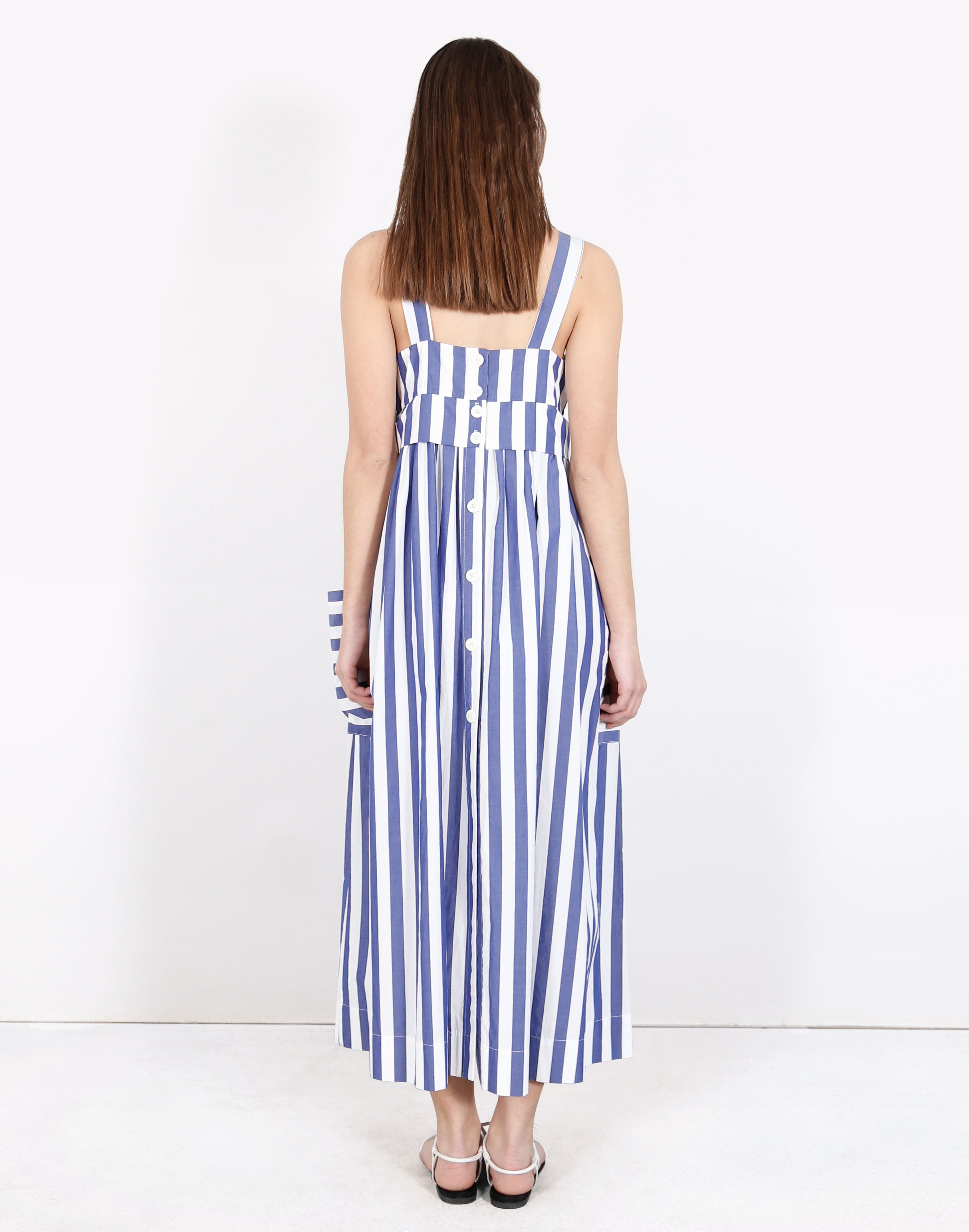 Pocket Dress in Blue and White Vertical Stripes – WHIT