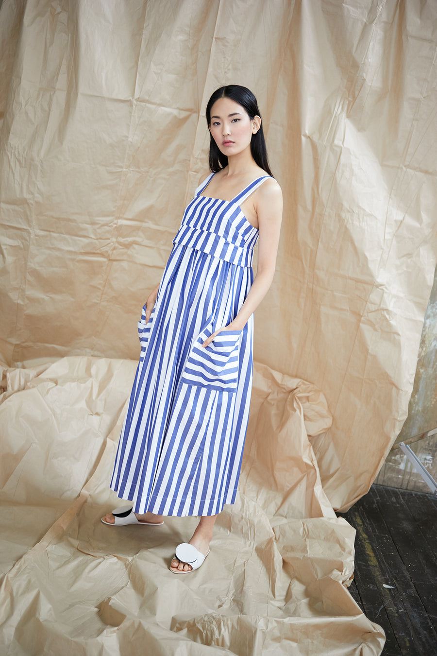 Pocket Dress in Blue and White Vertical Stripes – WHIT Pocket Dress in Blue and White Vertical Stripes – WHIT