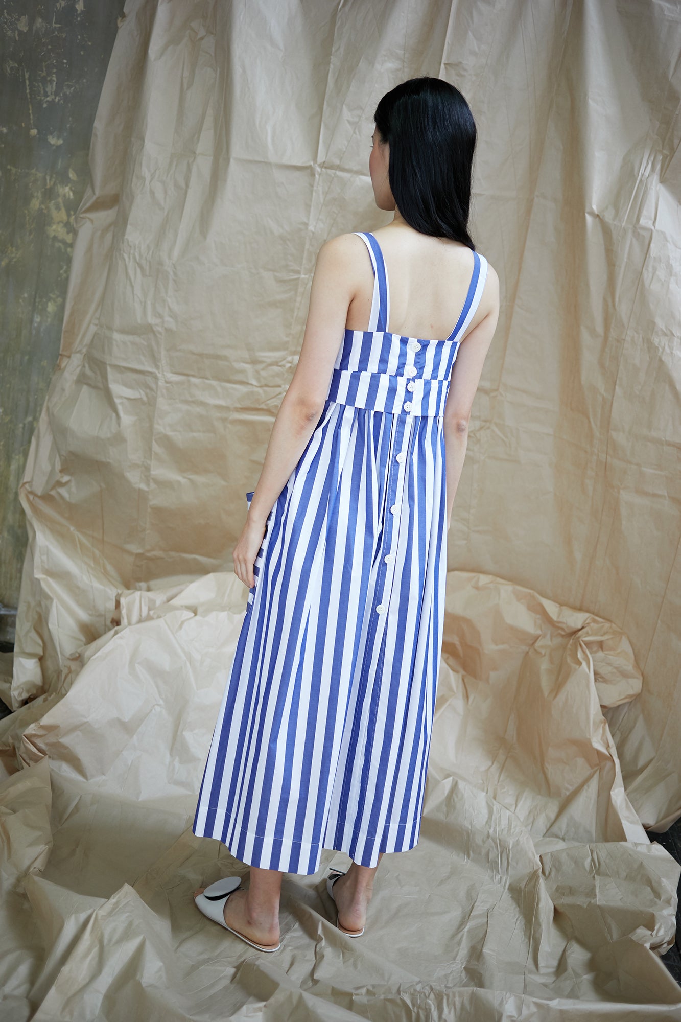 Pocket Dress in Blue and White Vertical Stripes – WHIT